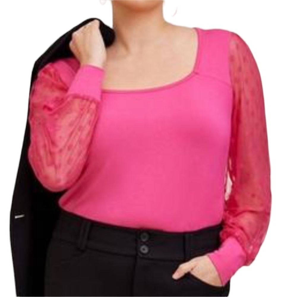 TORRID Pink Super Soft Dot Mesh Sleeve Top 2X NWT